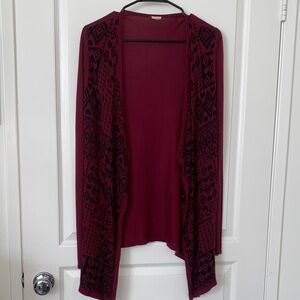 Geometric Pattern Cardigan Sweater Burgundy